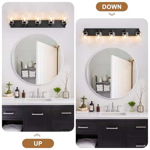 5 Light Matte Black Bathroom Vanity Light