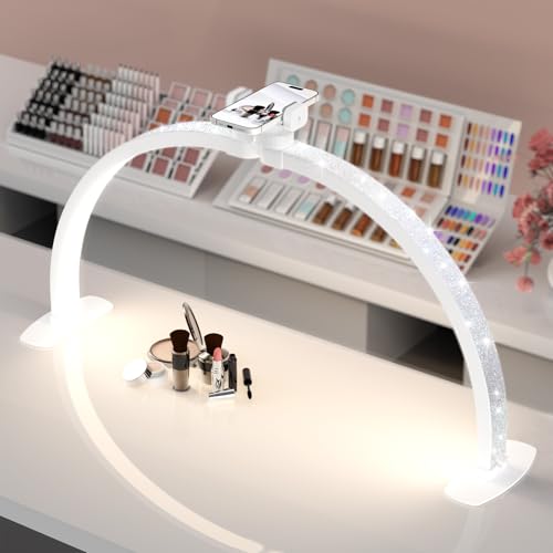 Foldable Half Moon Nail Desk Lamp with Phone Holder