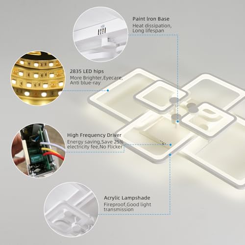Dimmable White Modern Ceiling Lamp with Remote for for Living Room