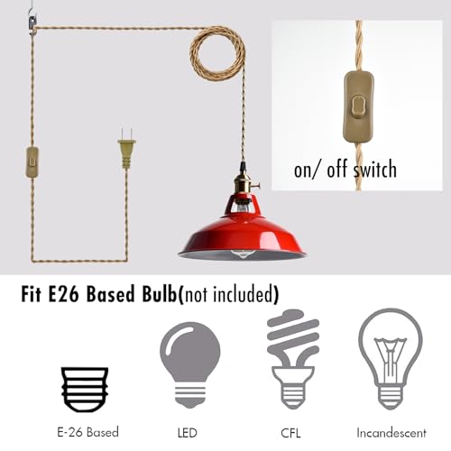 Plug in Pendant Light Vintage Red Barn Shade