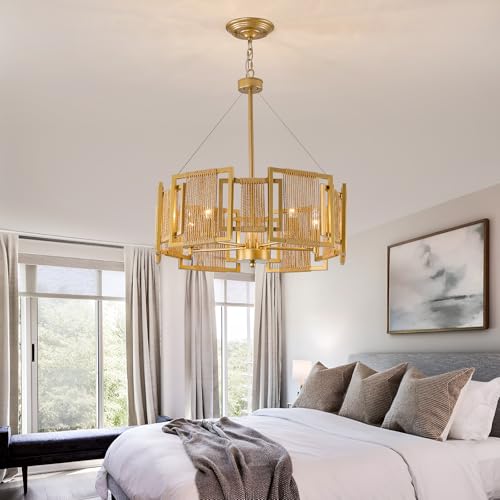 4 Light Boho Rattan Chandelier Light Fixture