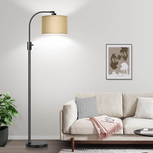 Upgraded Modern Arc Dimmable Tall Standing Floor Lamp with Champagne Shade