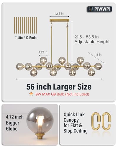 55" Long Brass Gold Chandeliers for Dining Room Kitchen Island