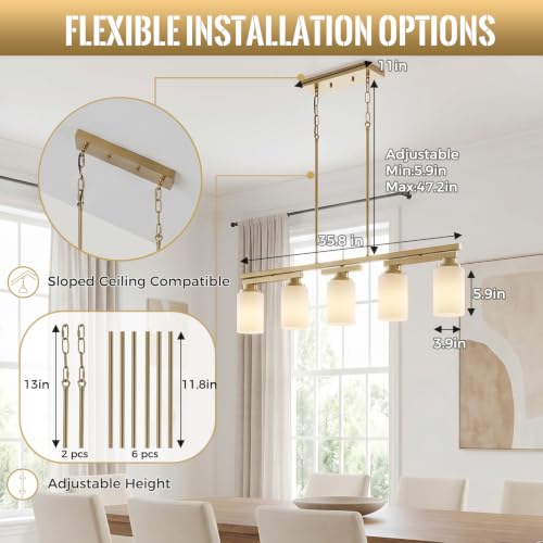 5 Light Brushed Gold Linear Chandelier