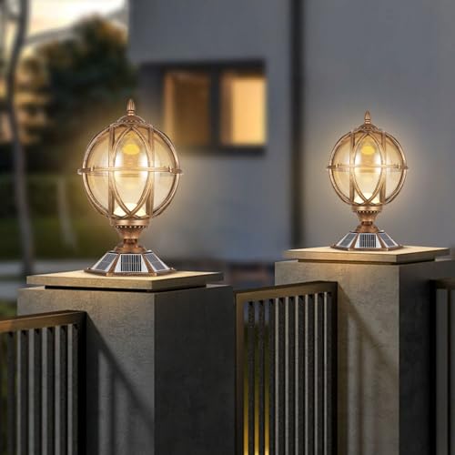 Solar Post Cap Light Victorian Globe Outdoor Waterproof Fence Pillar Lamps Solar Energy LED Exterior Column Lights Glass Ball Porch Lights Landscape Yard Street Light Deck Bollard Pedestal Light