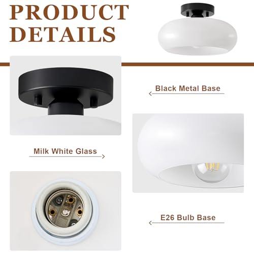 Mid Century Modern Black Semi Flush Ceiling Light 11.0 Inch