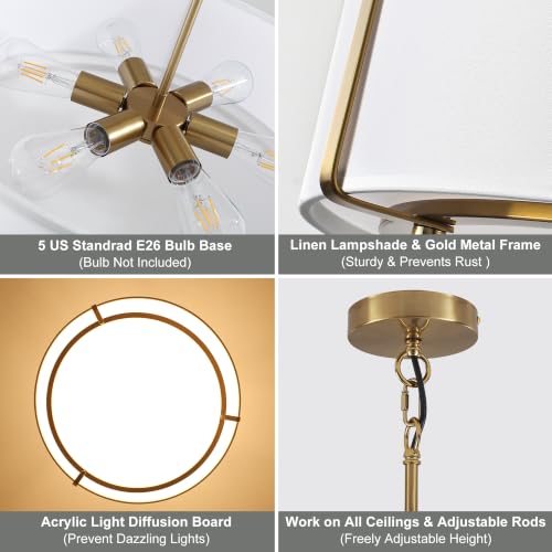 23Inches Drum Chandelier Large Gold & White Pendant Lights for Dining Room