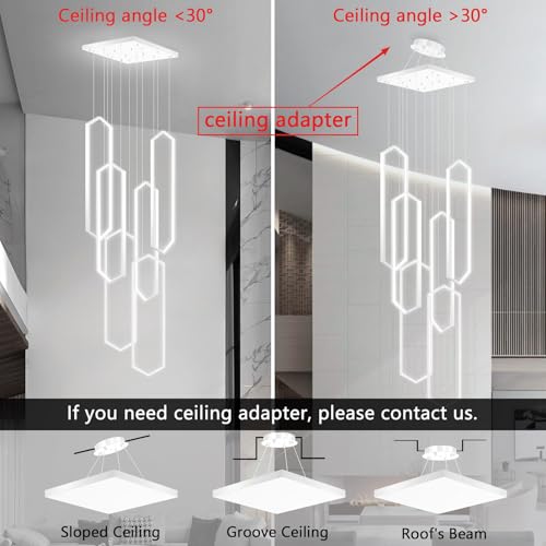 Modern Chandelier LED Dimmable Light for Staircase Living Room Entrance High Ceiling Chandeliers with Remote Control for Villa Foyer White