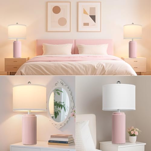 23.5" Pink Ceramic Table Lamps Set of 2 (2 Count)