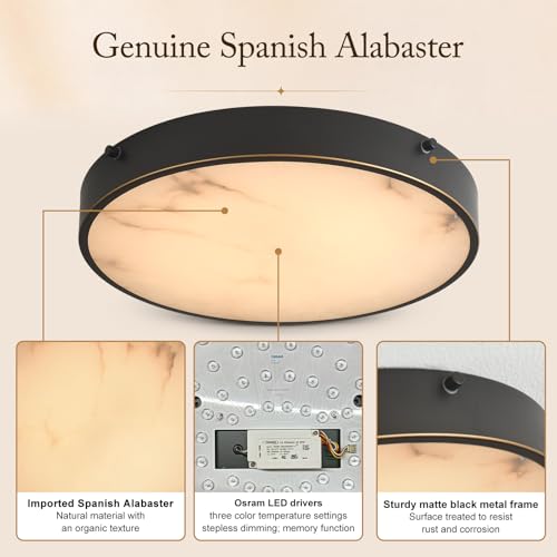 16 Inch Alabaster Flush Mount Ceiling Light with Remote