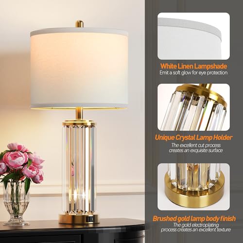Gold Table Lamps for Bedroom Set of 2 with Nightlight