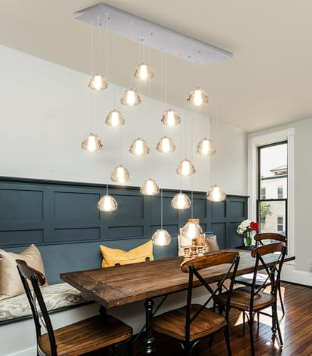 Rectangular Crystal Chandeliers for Living Room Dining Room Light LED Pendant Lights Fixtures Lighting Chandelier for Foyer Entrance Silver
