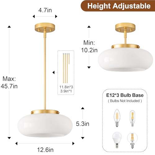 Mid Century Modern Gold Semi Flush Ceiling Light 12.6 Inch