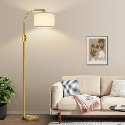 Upgraded Modern Arc Dimmable Tall Standing Floor Lamp with Linen Shade