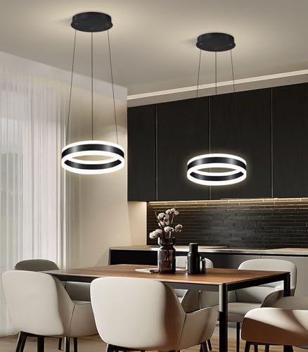 D7.8'' Modern Ring Chandelier for Dining Room LED Dimmable Pendant Lighting High Ceiling Chandelier for Living Room Foyer Bedroom Entryway 3000K
