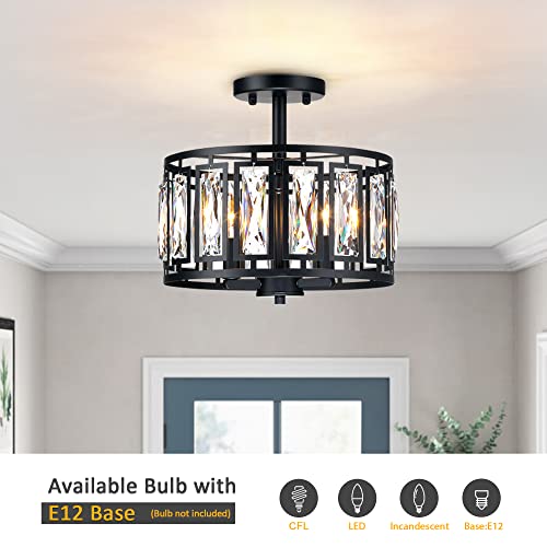 Modern Crystal Semi Flush Mount Ceiling Light Black Ceiling Light Fixtures