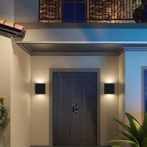 2 Pack Up Down Wall Lights LED Outdoor Wall Sconce Black Exterior Light Fixture 6W for Garage House Patio Garden (2 Count)