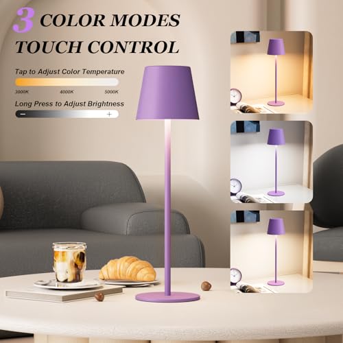 Cordless Table Lamp Rechargeable Purple (2 Count)