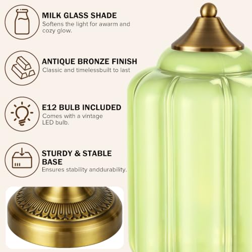 Vintage Green Milk Glass Table Lamp (Green)