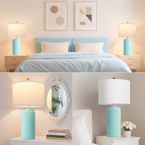23.5" Light Green Modern Ceramic Table Lamps Set of 2 for Bedside (2 Count)