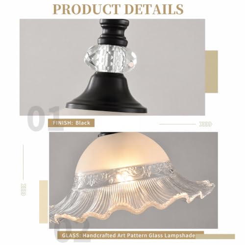 1 Pack Vintage Matte Black Crystal Transparent Glass Pendant Light Fixtures (Black / 1-Light)