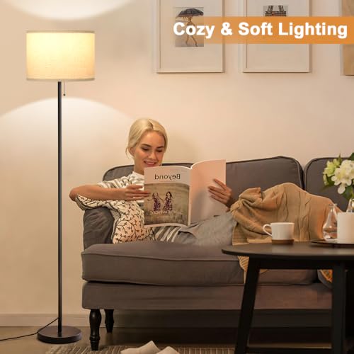 Modern Standing Floor Lamp for Living Room & Bedroom with 3 Color Temperatures Bulb & Pull Chain Switch