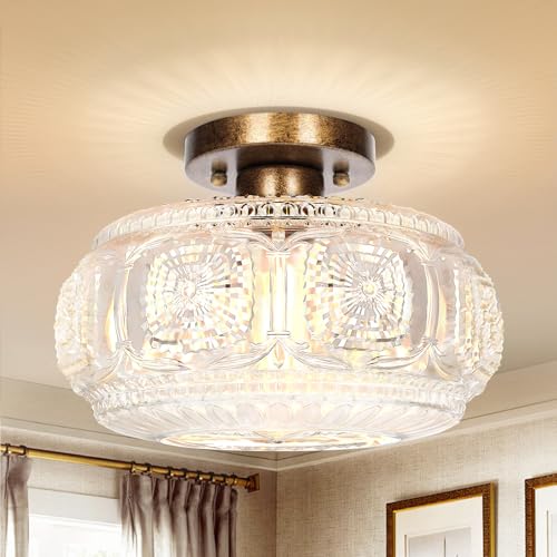 11 Inch Globe Glass Semi Flush Mount Ceiling Light Fixture