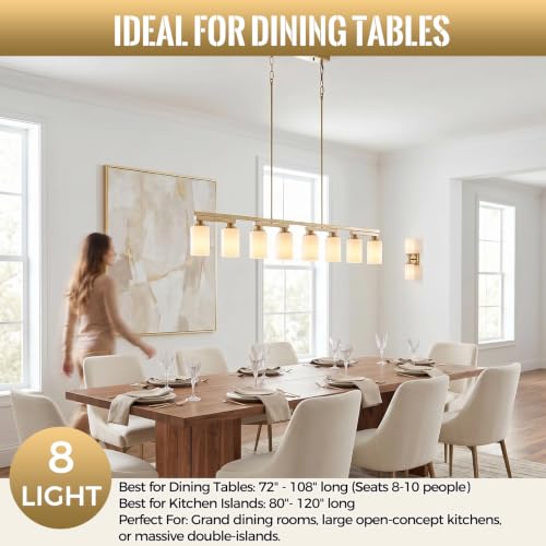 8 Light Brushed Gold Linear Chandelier