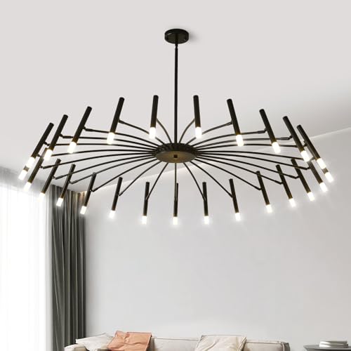 25 Light Modern LED Chandelier 53" Large Black Farmhouse Chandelier