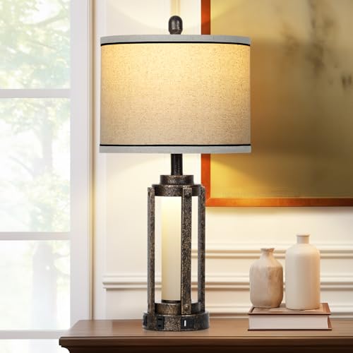 Farmhouse Industrial Lamp with USB A+C Charging Ports & AC Outlet