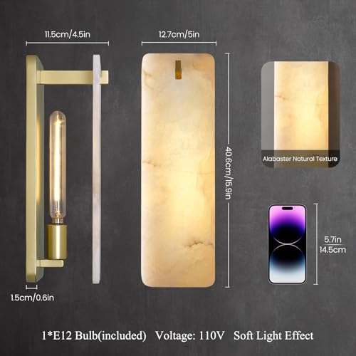 Rectangular Alabaster Wall Sconce 16 Inch