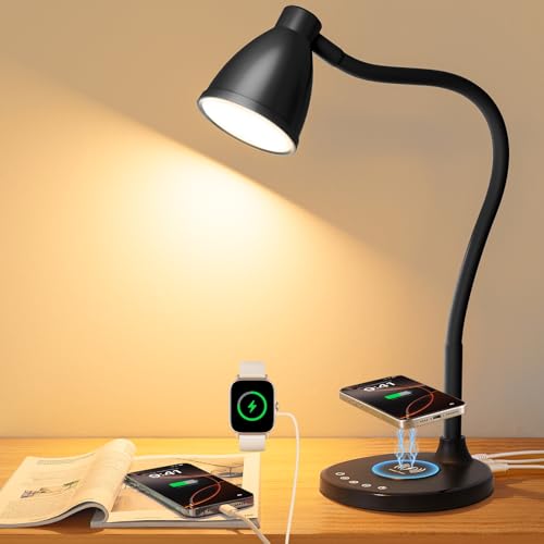 Desk Lamp for Home Office with USB C+A Charging Ports Timer Black (Black / Standard)