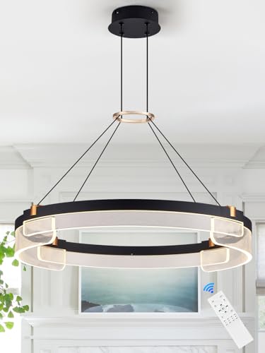 Modern LED Pendant Light Dimmable Black LED Chandelier for Dining Room Pendant Light Fixture Over Table Modern Chandelier Kitchen Island Living Room Entryway