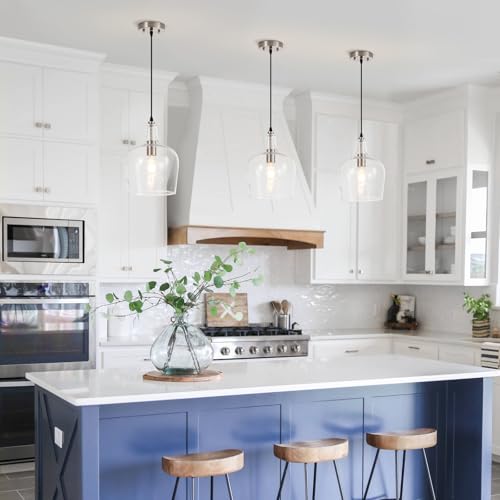 Large Hammered Glass Pendant Light Modern Brushed Nicklel 1 Light Single Dome Pendant Lighting Fixtures for Kitchen Island Dining Room Hallway