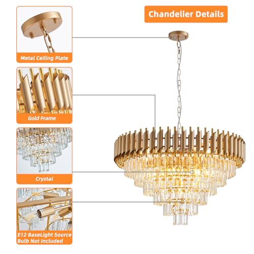 Large Crystal Chandelier 30" Modern Hanging Crystal Pendant