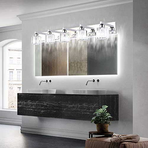 Crystal Bathroom Vanity Light Stainless Steel Modern Vanity Light 5 Lights Crystal Bathroom Vanity Light Fixtures
