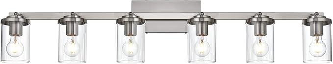 BONLICHT Transitional 6-Light Glass Track Lighting Kit Directional Ceiling Spot Light Brushed Nickel Modern Bathroom Vanity Wall Lights for Kitchen Living Room Office, Flexibly Rotatable Light Head - Aura Lighting