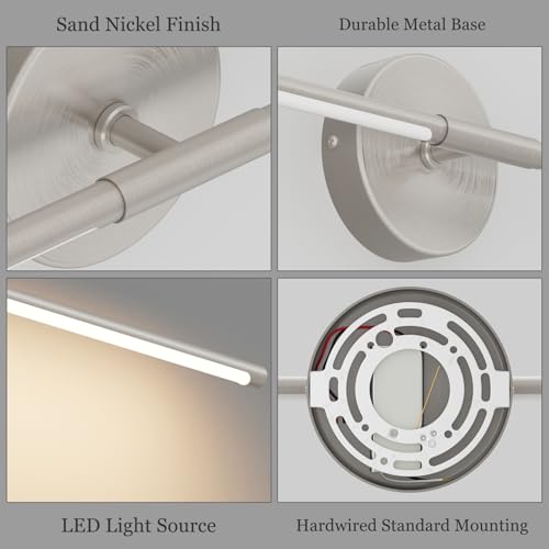28In Sand Nickel Wall Sconces Set of Two Hardwired 3000K LED Modern Vanity Light 360° Rotatable for Living Room Bedroom Bathroom (2 Count)