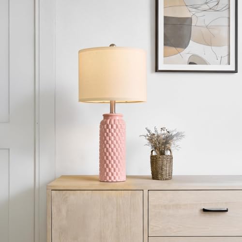 24" Modern Ceramic Pink Bedside Lamp Set of 2 Table Lamp for Bedroom Decor Farmhouse Table Lamp for Living Room Office Dorm (2 Count)