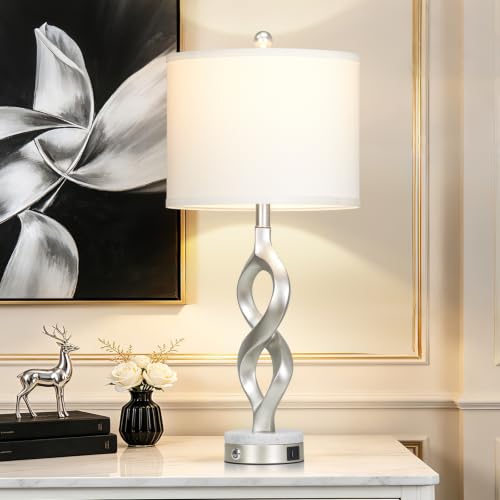 30" Tall Silver Sculptural Table Lamp for Living Room & Bedroom