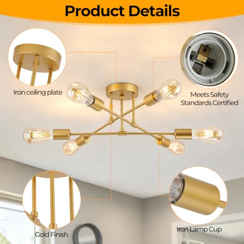 6 Lights Modern Sputnik Chandelier (Gold)