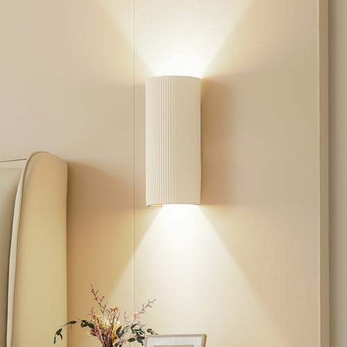 12" Modern Ribbed Plaster Wall Sconce