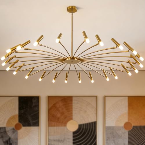 Extra Large Mid Century Modern Sputnik Chandelier Retro Sputnik Ceiling Light Fixture Brushed Brass Gold Chandeliers for Dining Room Living Room Bedroom