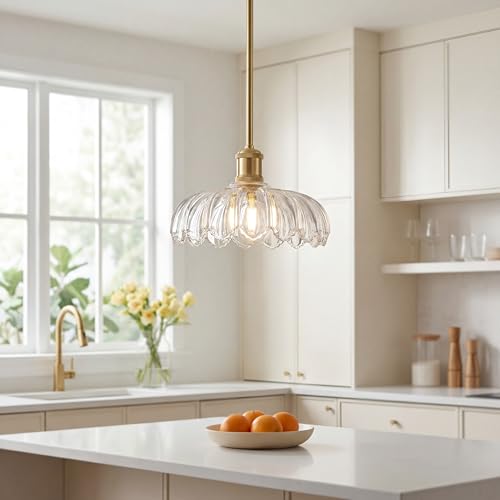 Vintage Gold Flower Glass Pendant Light for Kitchen Island