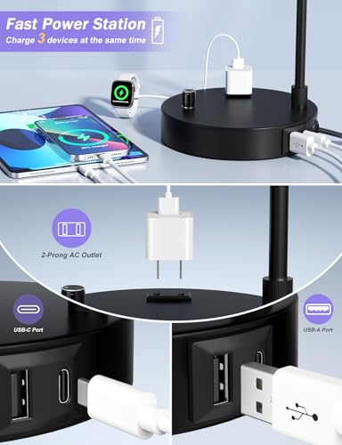 White Side Table Lamp with USB Port and Outlet
