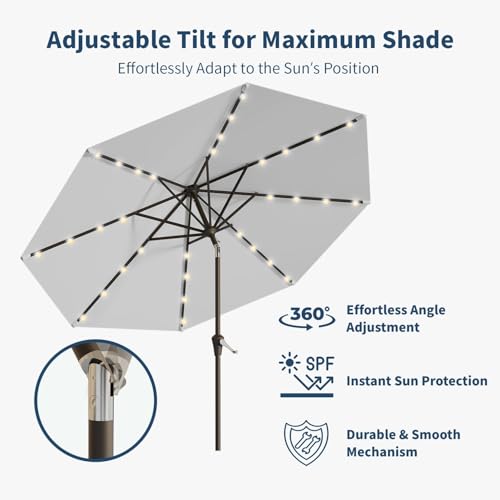 10FT Solar Umbrella 32 LED Lighted Patio Umbrella Table Market Umbrella w