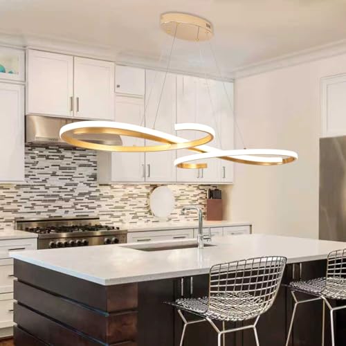 Gold Led Chandelier Dimmable Modern Chandelier for Dining Room Light Fixture Contemporary Led Pendant Light for Kitchen Island Lighting with Remote