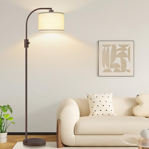 Upgraded Modern Arc Dimmable Tall Standing Floor Lamp with Linen Shade