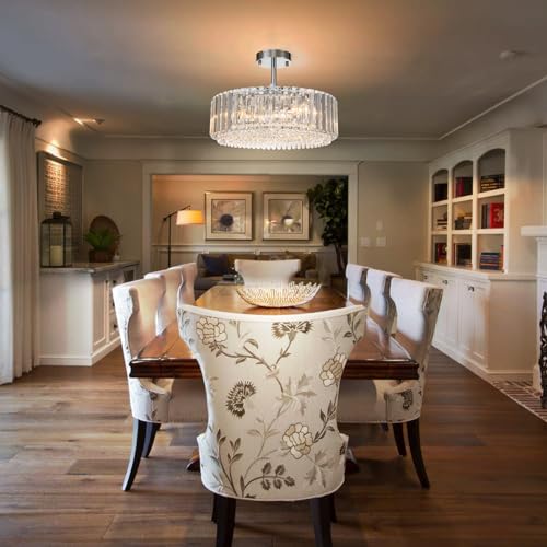 15.8“ Modern Crystal Chandelier Chrome Round Semi Flush Mount Ceiling Light Fixture Chandelier for Living Room Dinning Room Bedroom Hallway Entryway Kitchen