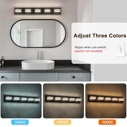 LED Wall Black Vanity Lights for Bathroom Light Fixtures 30W Adjust 3 Colors Modern Bath Lighing Over Mirror Acrylic Heads LED Vanity Light